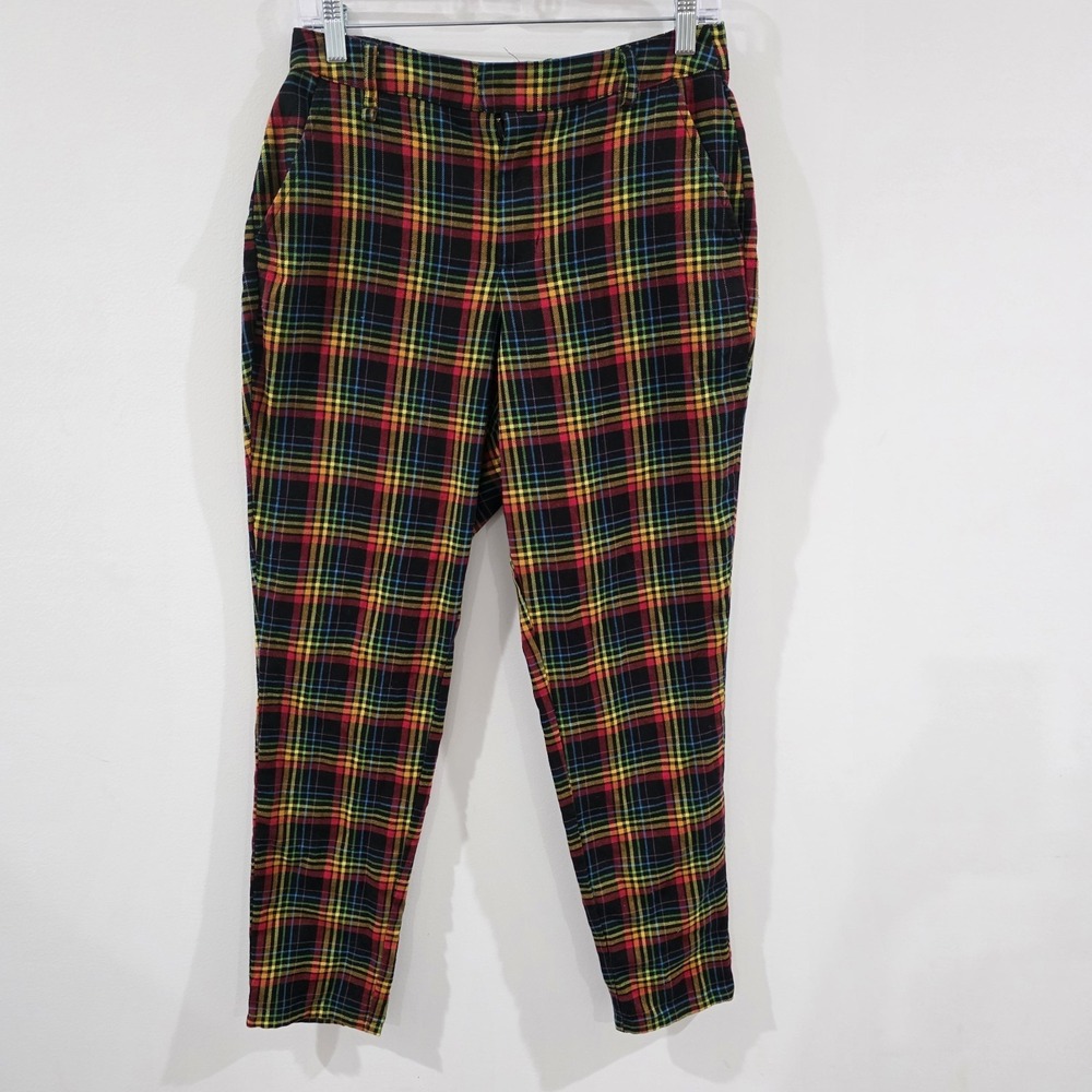 Hot Topic Womens Plaid Colorful Rainbow Pants Size Medium Punk Emo Skater